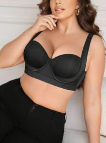 SHEIN 1 Áo ngực không gọng cỡ lớn thoải mái có đệm vai rộng cho nữ - màu đen - Xem 5