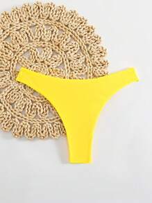 Swim Basics Women's Solid Color Ruched Triangle Yellow Bikini Bottom For Summer Beach Vacation