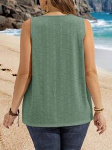 Rosumi 大码休闲吊带背心，无袖简约风格，适合女性度假春季服装，度假网眼 - 綠色 - 查看 8