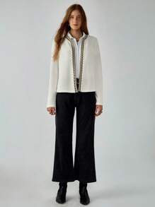 Chiquease Women's Elegant Lace Patchwork Off-White Cardigan,Bohemian Casual Lightweight Autumn Jacket,Office Wear Crochet Trim Fall Cloth For Leisure - Apricot - View 3
