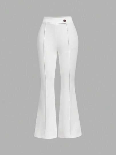 SHEIN MOD High Waist Flare Leg White Toothpick Pleats Pants
