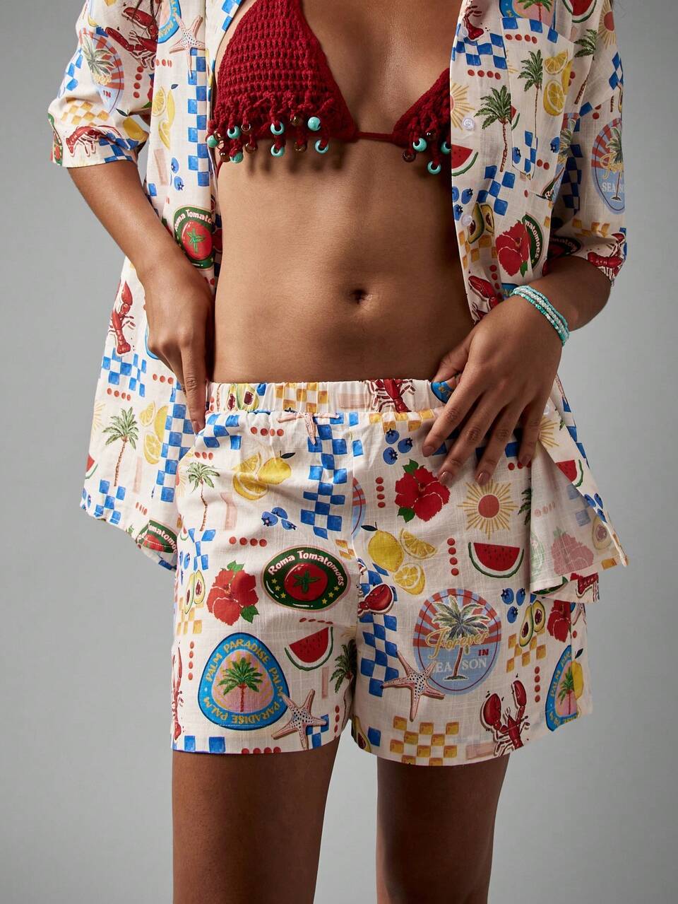 Tropical Print Shirt And Shorts Set With Paradise Pattern