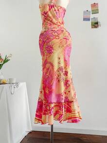 Soleia New 3D Floral Design Knit Ruffle Hem Long Skirt Wrap Skirt - Multicolor - View 2