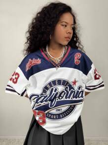 Coolane Kids 女童宽松V领短袖数码印花T恤