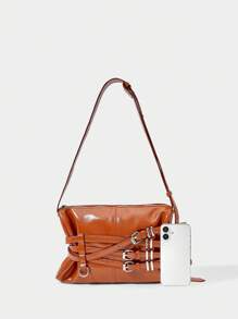 SHECARRY Túi đeo vai thời trang có khóa cài có thể điều chỉnh dành cho nữ bằng da - Màu vàng - Xem 7