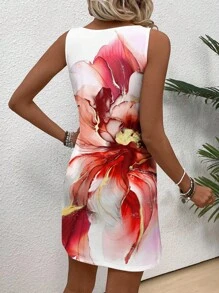 Sylviya Knee-Length Sleeveless Scoop Neck Mini Dress With Vibrant Floral Design And Straight Hem Summer Dress Flower Print Dress Women Sundress Summer Women Vacation Dress Bodycon Summer Dress Chic Dress - Multicolor - View 8