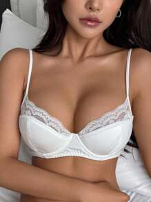 DAZY White Lace Padded Cotton Cup Sexy Lace Patchwork Women Bra Lingerie - White - View 1