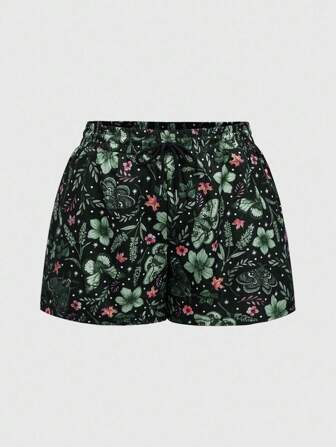 Goth Short imprimé floral avec papillon et papillon de nuit, grande taille pour femme, style gothique