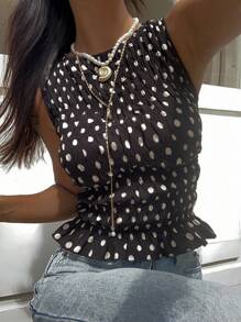Siren Gaze 开学必备！2025年新款女款黑白波点印花圆领修身背心 - 教师装、机场装、秋冬季必备，可爱又端庄，适合日常通勤和外出 - 黑色 - 查看 6