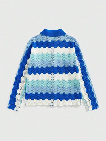 Street Life Men's Striped Knitted Cardigan Sweater, Loose Short Fit , Fall Winter