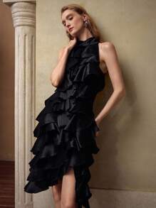 MOTF PREMIUM ASYMMETRICAL HEM TIERED LAYER DRESS - Black - View 7