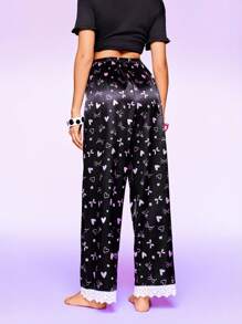 Heart & Bow Printed Women's Lounge Pants - Black - View 3