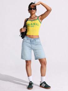 SHEIN ICON 女士纯色口袋设计休闲夏季牛仔短裤 - 淺色水洗藍 - 查看 4