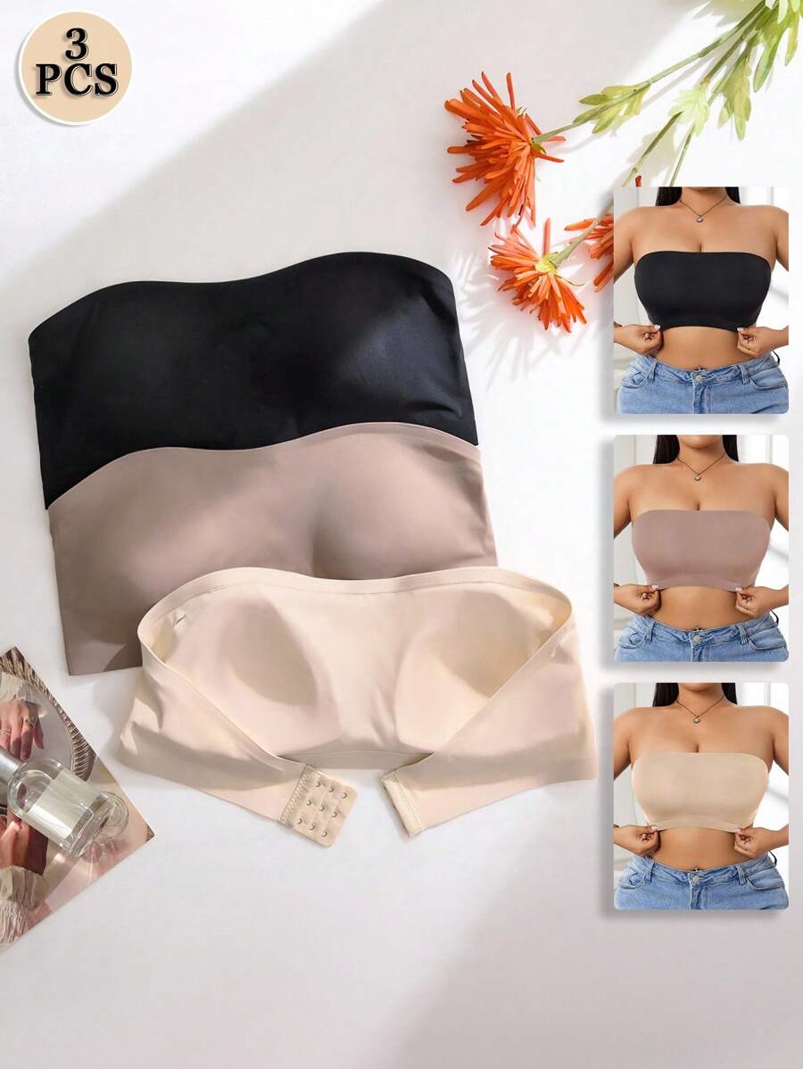 SHEIN 3件套女士加大码无缝简约舒适吊带背心文胸