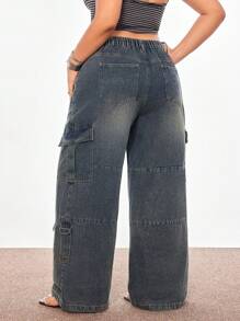 Rina Fox Plus Size Vintage American Streetwear Multi-Pockets Low-Waist Cargo Denim Jeans