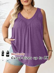 SHEIN CURVE+ 大码女式绿色V领宽松吊带背心 - 紫色 - 查看 1