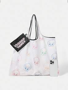 LOONEY TUNES X SHEIN White All-Over Print Waterproof Large Capacity Tote Bag - Multicolor - View 6