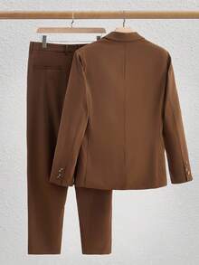 Manfinity BRENVOR 男士两件套秋冬绅士休闲西装套装，现代棕色调商务风格，复古风 - 咖啡棕 - 查看 6