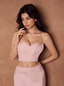 SHEIN Unity Rosa elegantes romantisches figurbetontes Kleid mit asymmetrischem Ausschnitt und Fischschwanz-Rock, geeignet für Dates, formelle Anlässe, Hochzeitsgast-Rock - Pink - Übersicht 3
