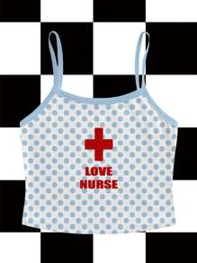 Y2Kool Maria Clara Maia Women's Summer Casual Red Cross Medical & Polka Dot Print Camisole Tank Top - Multicolor - View 4