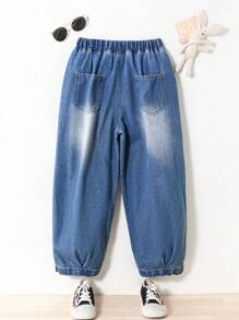 Tween Girls Versatile Casual Soft Comfortable Vacation Stylish Street Fashion Washed Non-Stretch Thin Denim Pants For Spring & Autumn - Medium Wash - View 2