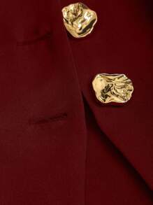 Sweetra 女士夏季金色纽扣无袖上衣和垂坠阔腿裤套装，百搭 - 酒紅色 - 查看 7