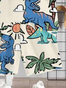 SHEIN Set de 2 piezas de camiseta de manga corta de cuello redondo con estampado de dibujos animados y pantalones cortos casual para niños, verano
