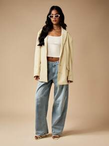 MISSGUIDED Professional Oversized Blazer Double Breasted Suit Jacket With Lapel Collar Classic Office Business Casual Spring Fall Winter Minimalist Modern Statement Outerwear - Yellow - View 3