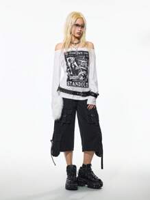 StreetHx Women Punk Rock Style Graphic Print Long Sleeve T-Shirt Fall Cloth For Women - White - View 2