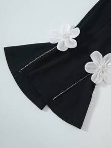 Young Girl Floral 3D Decor Flare Leg Pants - Black - View 5