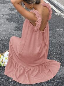 Serisse Women's Casual Sleeveless Ruffle Hem Loose Dress Thanks Giving Pink Summer Casual Pink - Pink - View 2