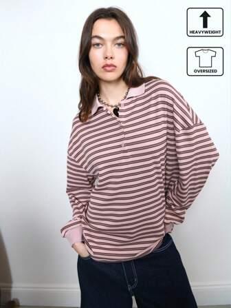 COUREZ Striped Long Sleeve Polo Shirt /Y2K Vintage Winter Clothes For Women Fall Clothes For Women