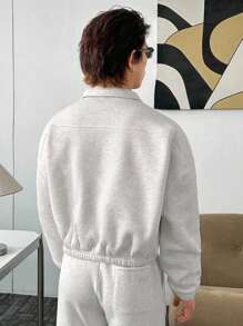 ESTAVOR 男士休闲灰色针织长袖套头衫，适合秋冬 - 白色 - 查看 5