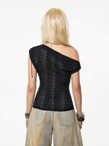 StreetHx Women's Lace Slash Neck Slim Fit Top - Black - View 3