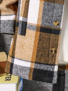 小男孩格子单排扣休闲连帽夹克 - 棕色 - 查看 4