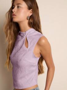 Nöista Women's Elegant Solid Textured Hollow Out Sleeveless Camisole For Summer - Mauve Purple - View 4