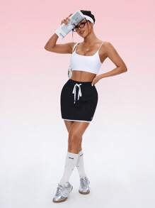 Gameset SHEIN Sport 女式网球/户外健身花卉印花运动裙，带手机口袋 - 黑與白 - 查看 6
