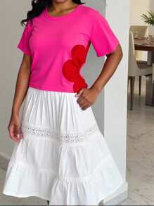 Floral Print Short Sleeve T-Shirt, Casual Drawstring Neck Pullover - Multicolor - View 7