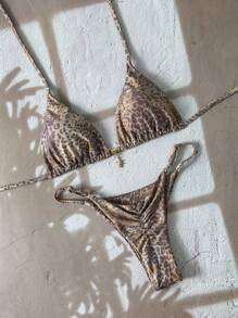 Elavelle Springbreak 女士随机印花细肩带金属装饰性感比基尼套装，夏季沙滩装 - 彩色 - 查看 2