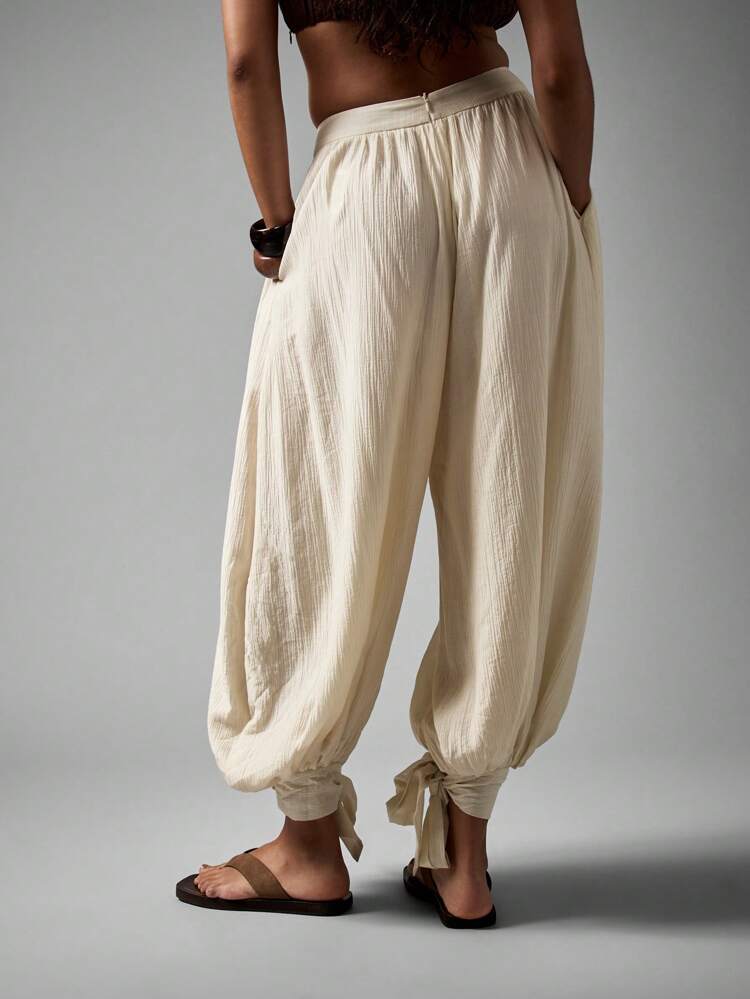 Gauze Harem Pants With Ankle Ties