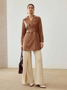 MOTF PREMIUM Pantalón de traje de pierna ancha con pinzas - Caqui - Ver 6
