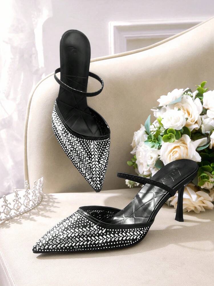 CUCCOO HITCHD 女性用 尖ったつま先 クリスタル&スパンコール装飾 ウェディングシューズ、細いハイヒール ピンク アンクルストラップサンダル、休暇、パーティー、ストリートウェアに適しています