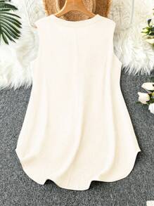 SHEIN LUNE Plus Size Women's Plain Button Half Placket Sleeveless Casual Shirt - Apricot - View 2