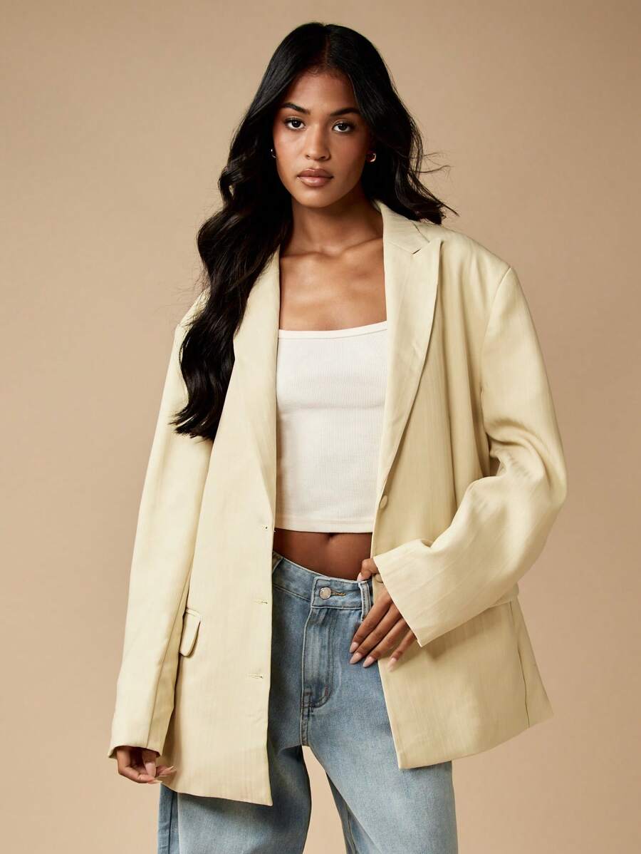 MISSGUIDED Professional Oversized Blazer Double Breasted Suit Jacket With Lapel Collar Classic Office Business Casual Spring Fall Winter Minimalist Modern Statement Outerwear - Yellow - View 1