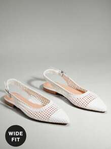 SHUZIA Wide-Fit Women's Stylish Woven Pointed Toe Sling Back Slip On Flats - White - View 6