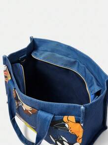 LOONEY TUNES X SHEIN 卡通动物印花蓝色时尚单肩包、健身包 - 霧霾藍 - 查看 8