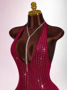 Amplova Bộ đồ liền thân hở lưng hở lưng gợi cảm dành cho nữ - Màu Đỏ Sâu - Xem 1