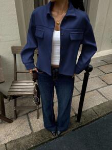 Siren Gaze 秋冬女士纯色长袖单排扣休闲大衣 - 藏蓝色 - 查看 4