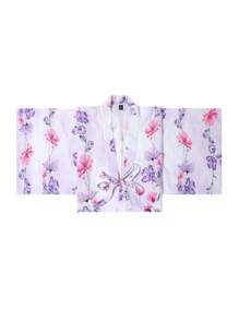 Irokai Japanese Style Elegant Vintage Floral Print Robe/Yukata(Without Obi & Fan) Kimono - Multicolor - View 2