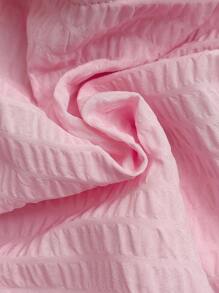 Elenzga Plus Size Elegant Pleated V-Neck Textured Blouse - Pink - View 7